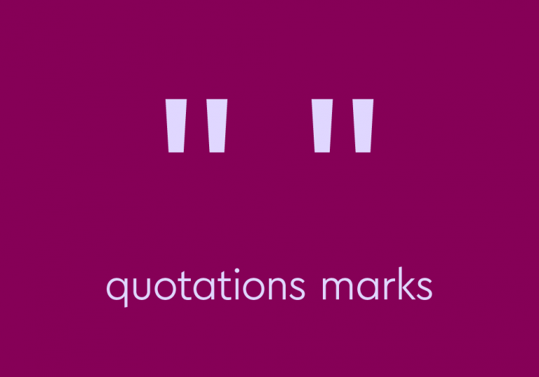 quoteation mark symbols with text on purple background: quotation marks