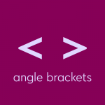 light purple text on dark purple background: angle bracket symbols, with text: “angle brackets”