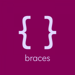 light purple text on dark purple background: braces symbols, with text: “braces”
