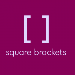 light purple text on dark purple background: square bracket symbol, with text: “square brackets”