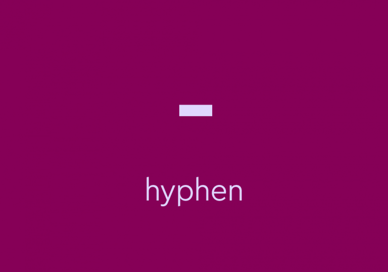 light purple text on dark purple background: hyphen symbol, with text: "hyphen"