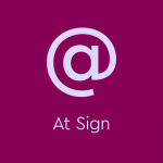 light purple text on dark purple background: “At sign” with at sign symbol above text.
