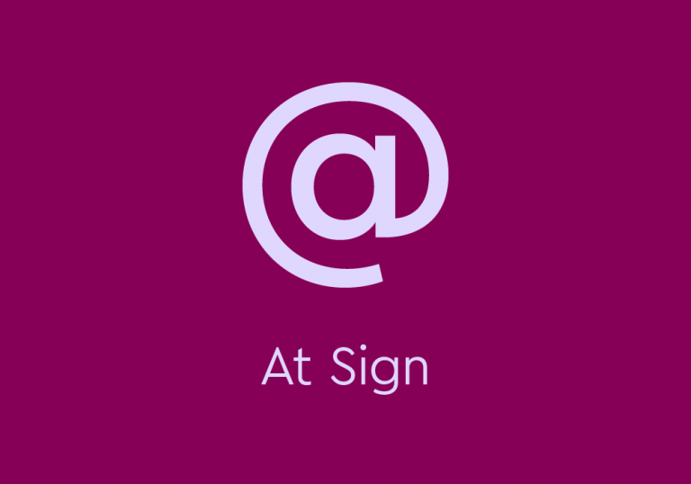 light purple text on dark purple background: “At sign” with at sign symbol above text.