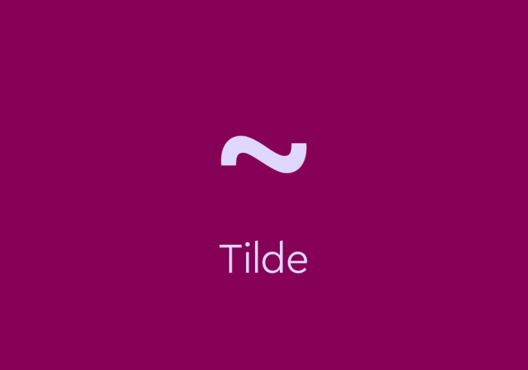 light purple text on dark purple background: “tilde” with a tilde symbol above text.