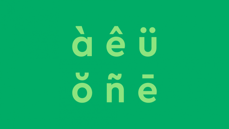 light green text on green background: à ê ü ō ñ ē