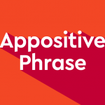 white text with drop shadow on a reddish orange background: "Appositive Phrase"