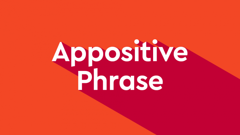 white text with drop shadow on a reddish orange background: "Appositive Phrase"