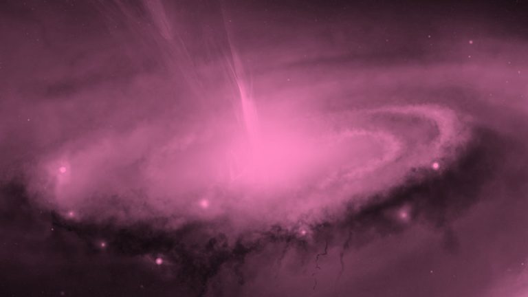 pink filtered image of galaxy core in space