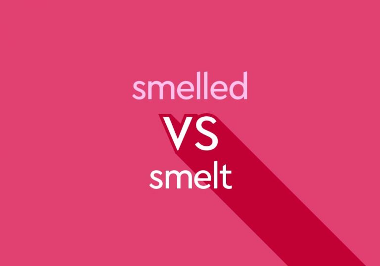 smelled vs smelt light pink text on dark pink background