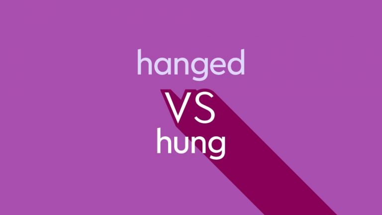 light purple text hanged vs hung on dark purple background