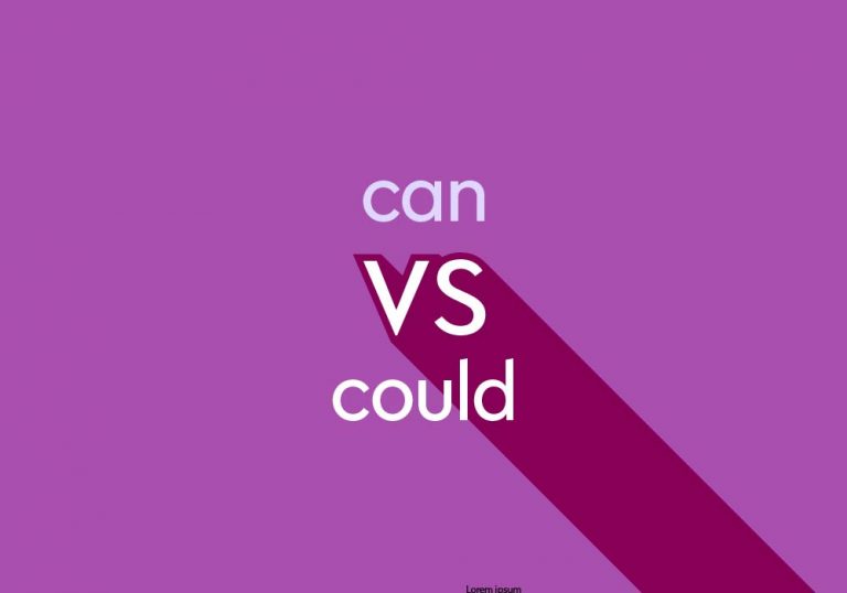 light purple text "can vs could" on dark purple background with shadow