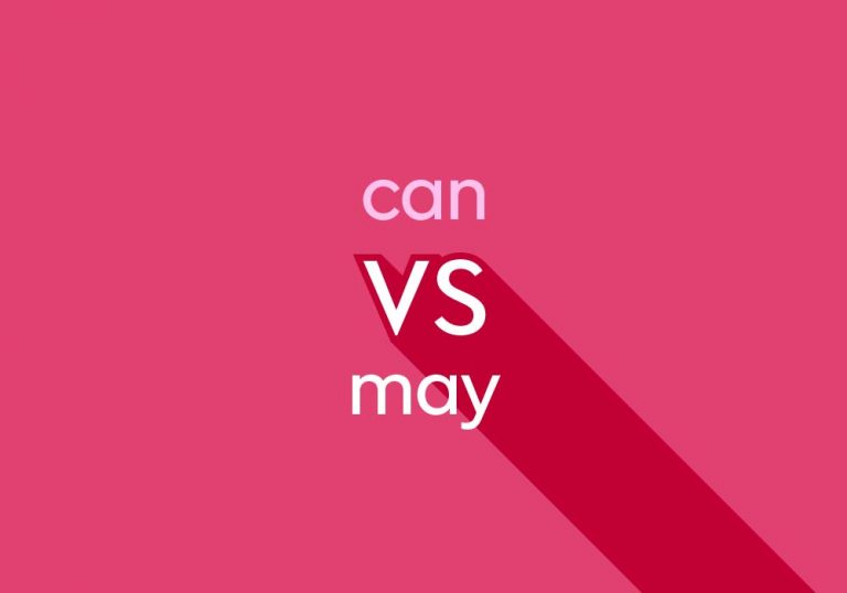 light pink text "can vs may" on dark pink background with shadow