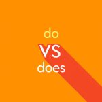 light orange text "do vs does" on dark orange background with shadow