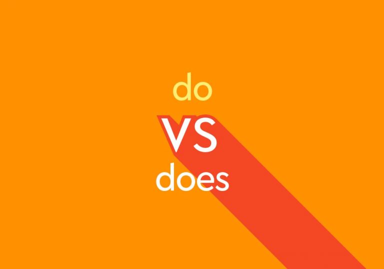 light orange text "do vs does" on dark orange background with shadow