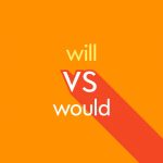 light orange text "will vs would" on dark orange background with shadow