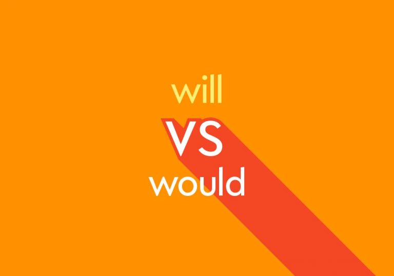 light orange text "will vs would" on dark orange background with shadow