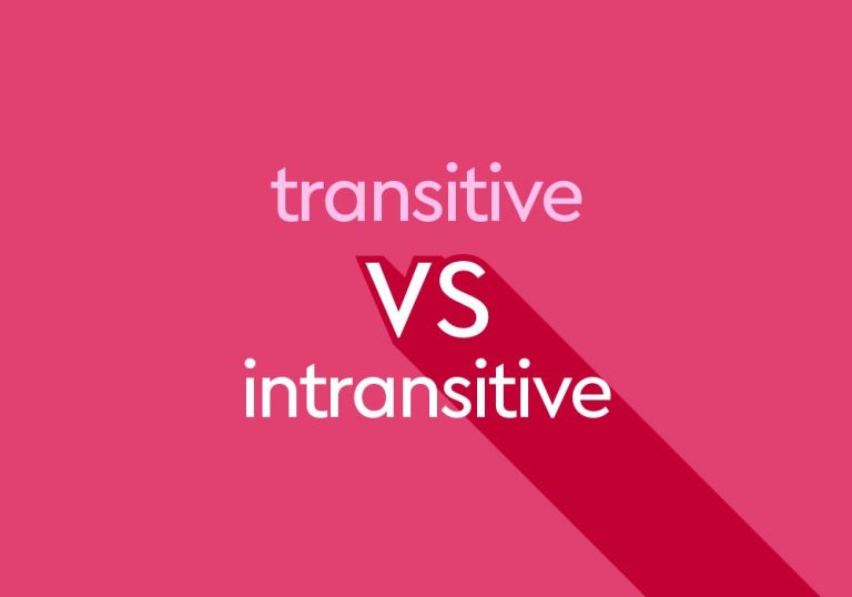 light pink text "transitive vs intransitive" on dark pink background