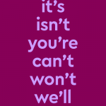 contractions listed: "it's isn't you're can't won't we'll" on dark purple background