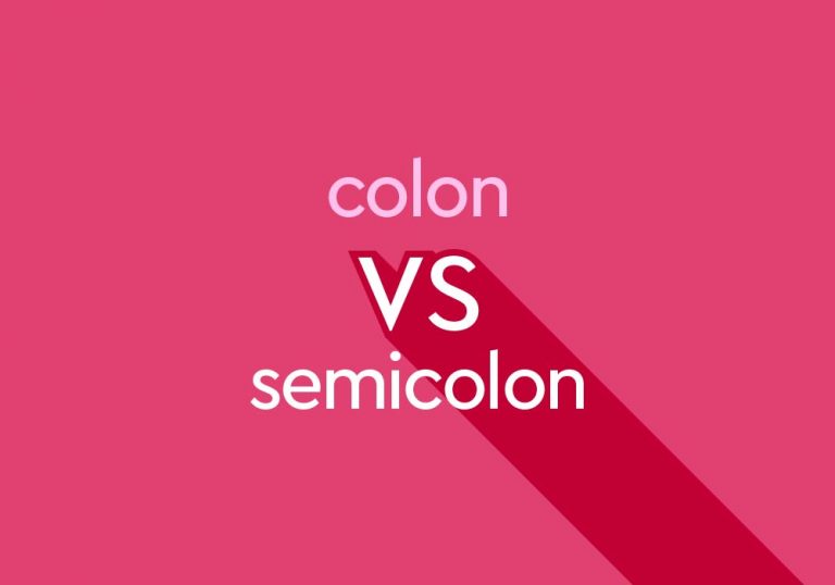 light pink text "colon vs semicolon" on dark pink background