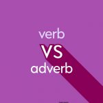 light purple text "verb vs adverb" on dark purple background