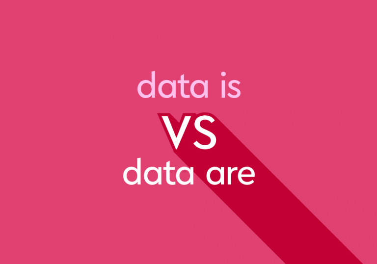 light pink text "data is vs data are" on dark pink background