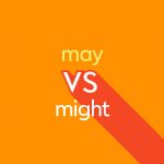 light orange text "may vs might" on dark orange text
