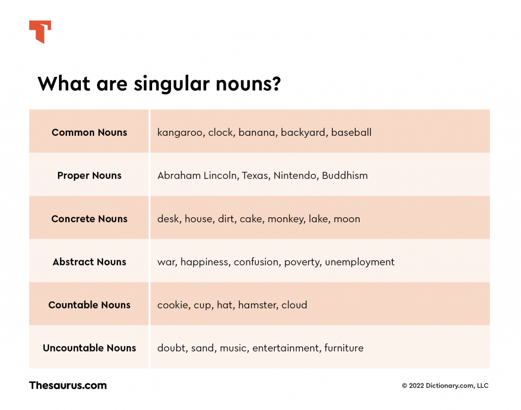 Singular Nouns Chart
