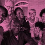 diverse and mixed family, pink filter