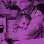 grandpa and granddaughter, purple filter