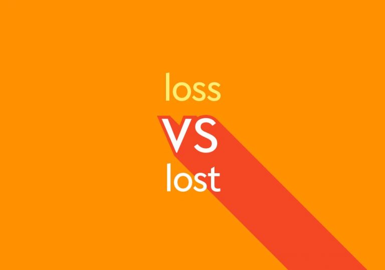 light orange and white text "loss vs lost" on orange background