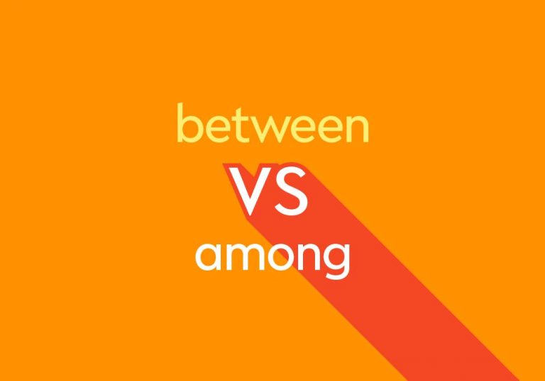 light orange and white text "between vs among" on orange background