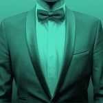 man in tux, green filter