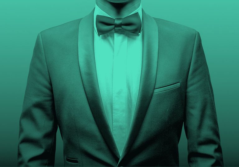 man in tux, green filter