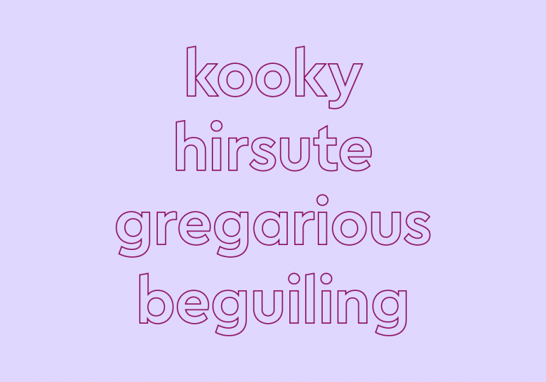 trending words treatment of list of terms, pink text and background