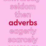 trending word treatment of list of adverbs, pink text and background