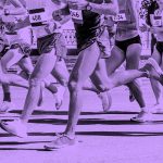 group of runners; purple filter