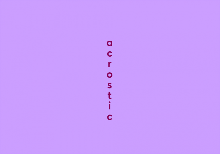 dark purple text vertical "acrostic" purple background