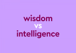 purple text "wisdom vs intelligence" on purple background