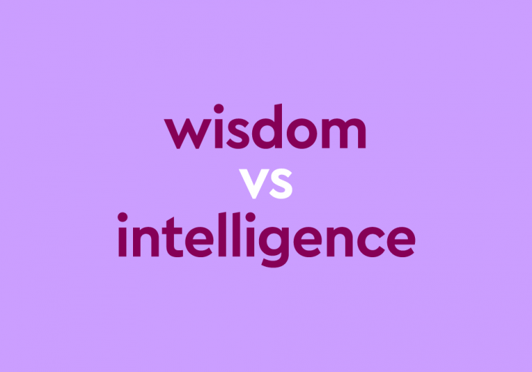 purple text "wisdom vs intelligence" on purple background