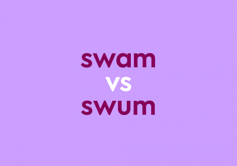 purple text "swam vs swum" purple background