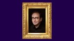 RL Stine; portrait with purple background