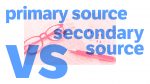 blue text "primary source vs secondary source" with research paper background